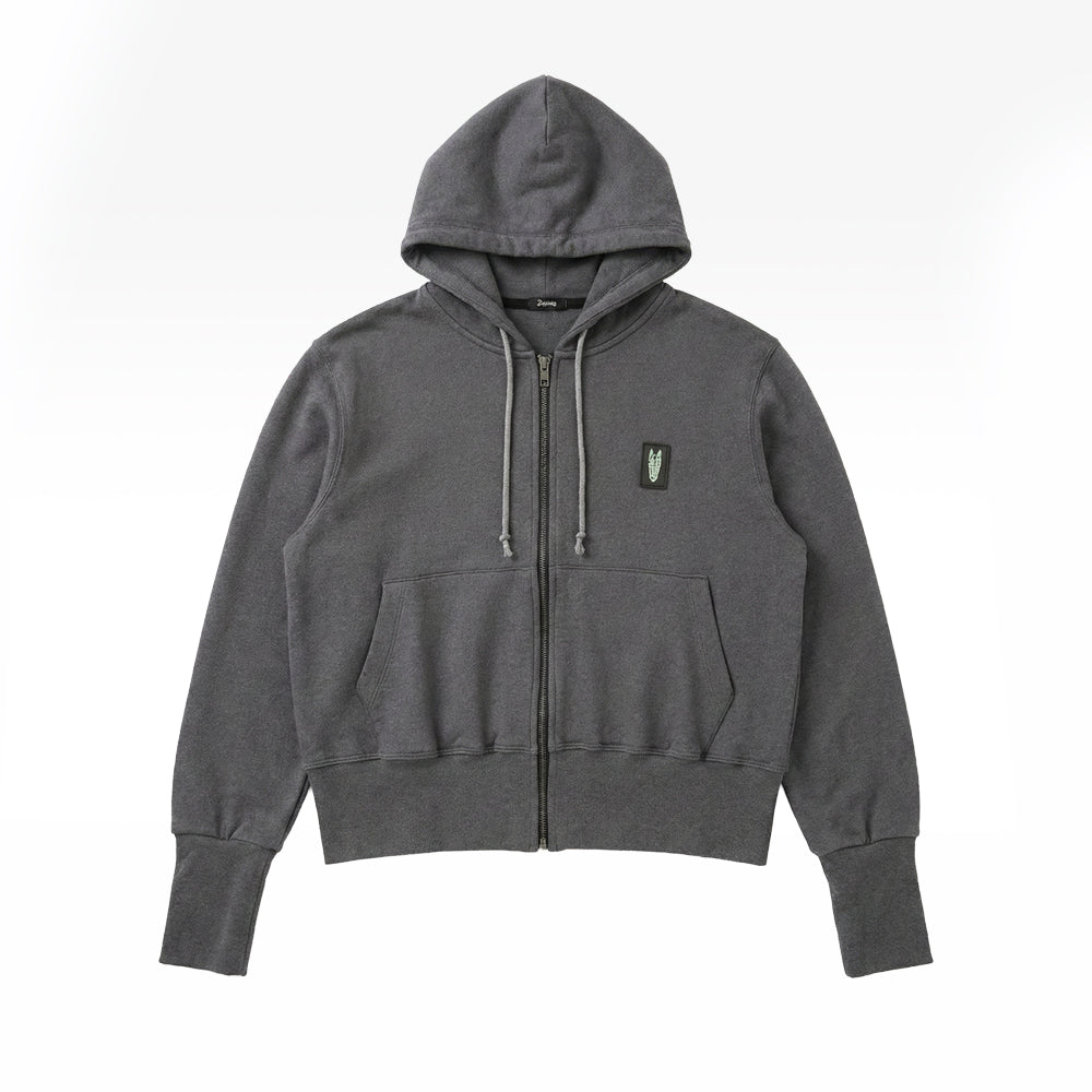 Grey equestrian hoodie with a small horsehead logo